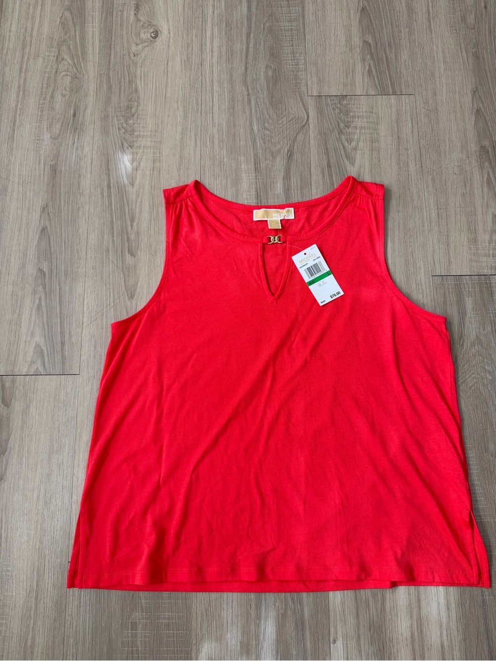 Michael Kors Sea Coral Sleeveless Top Size L NWT Gold Logo Keyhole